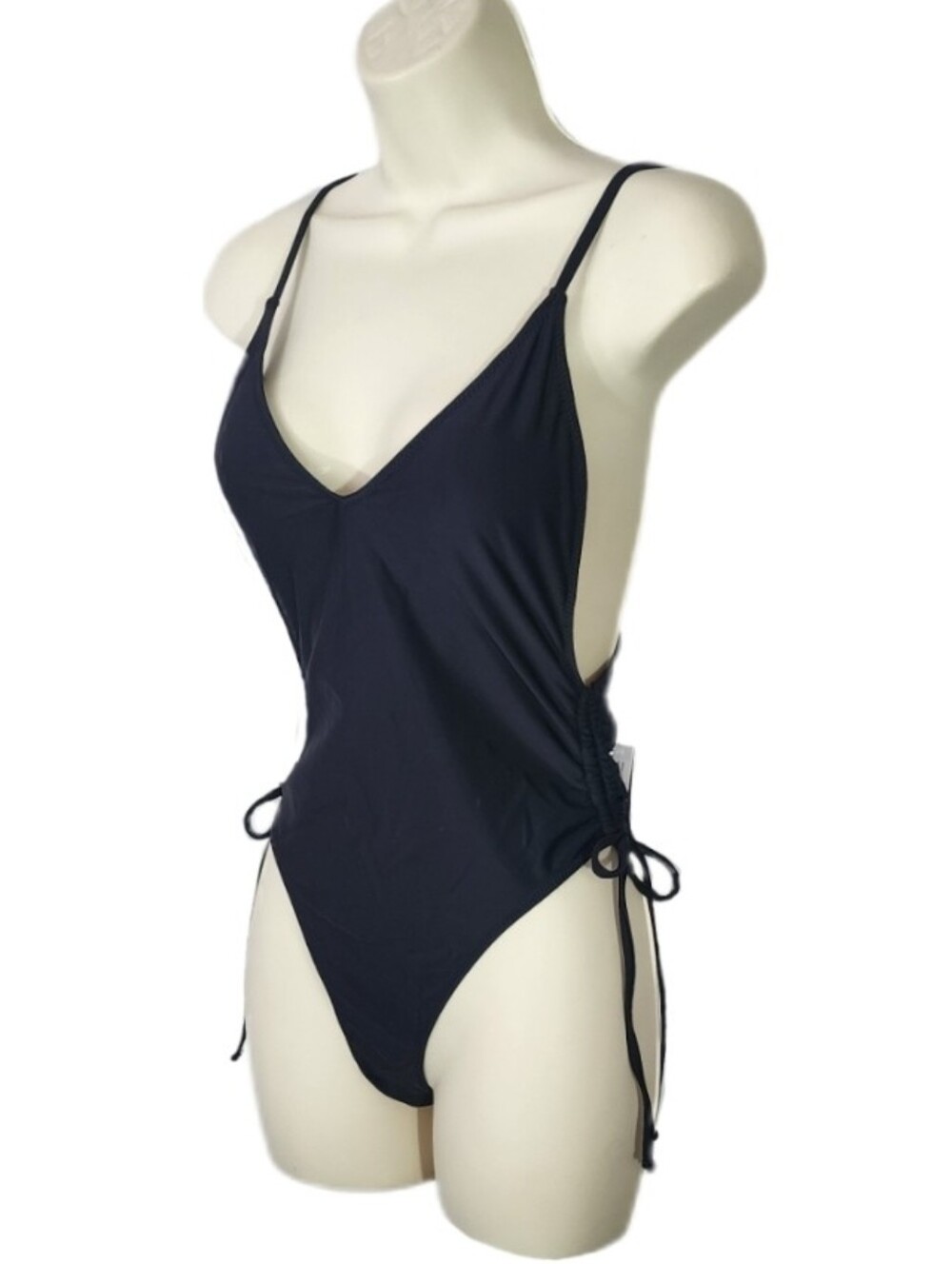 Kendall + Kylie Swimsuit One Piece Highcut String Tie Sides Black Size S - Picture 3 of 13